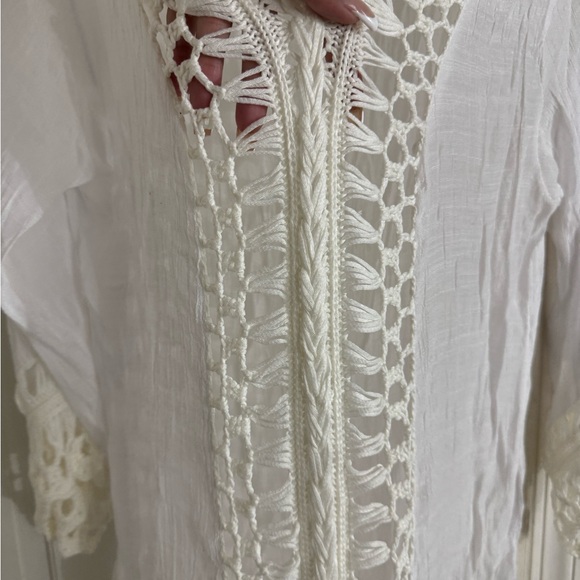 White Crochet Trim Tunic Coverup One Size - Picture 3 of 8